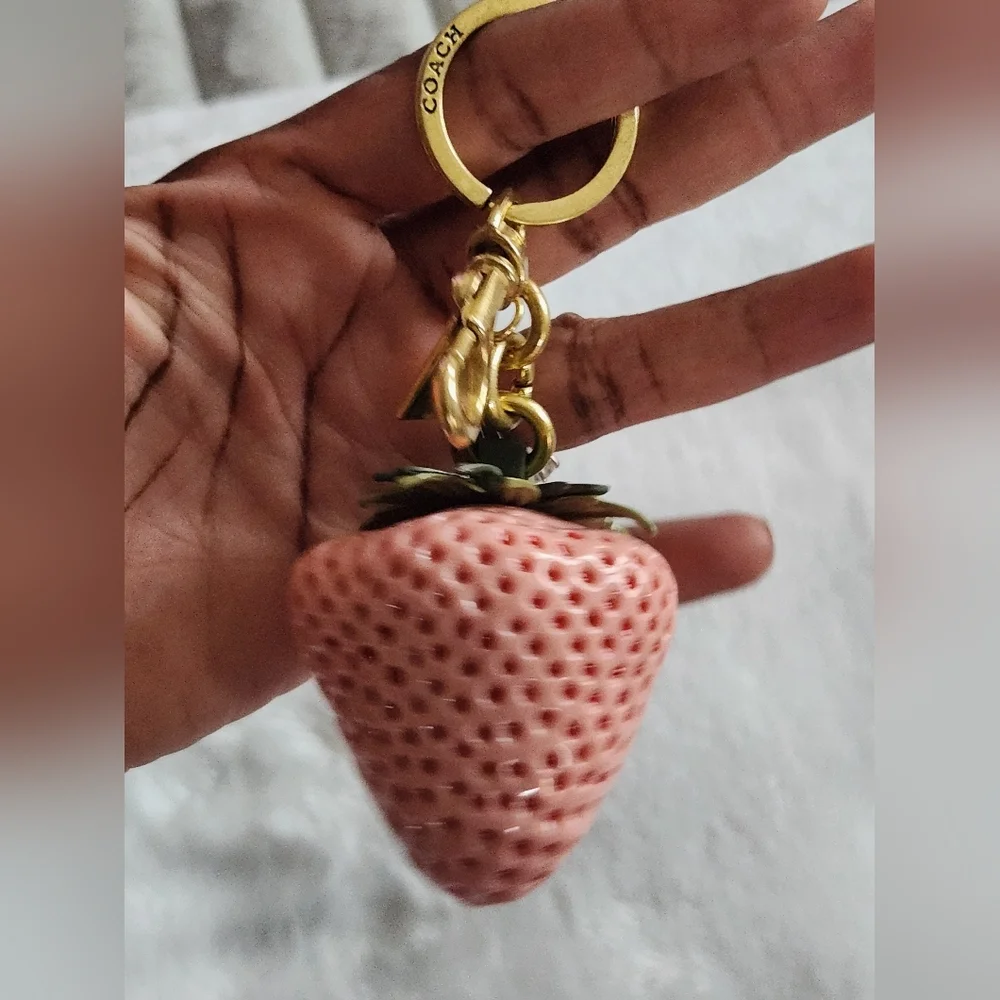 Luxury C Logo Pink Strawberry Keychain Bag Charm